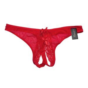 Frederick's of Hollywood Kandy Lee Open Crotch Lace Mesh Thong Red Size 1X